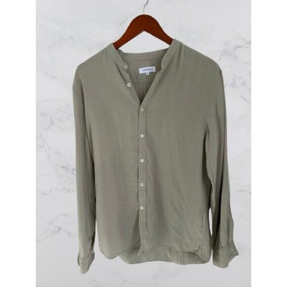 VENROY Linen Blend Button-up henley shirt tunic long sleeve pale sage  Size Med - Picture 1 of 10